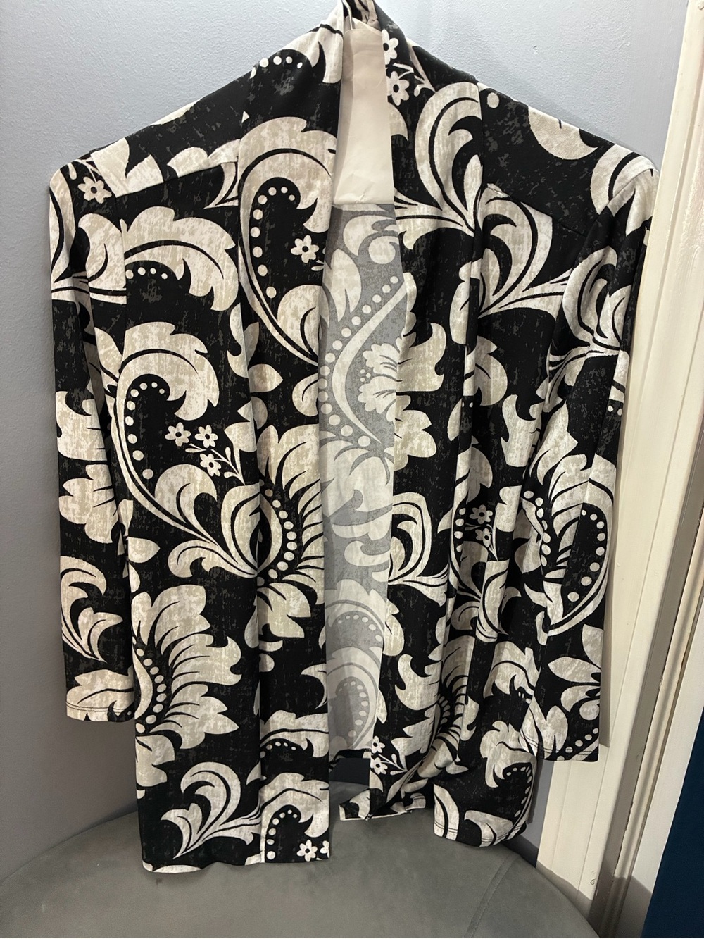 Emily Rose Black and White Floral Open-Front Cardigan